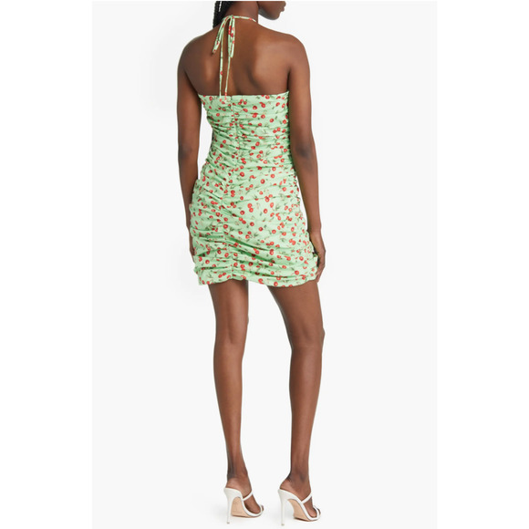 NWOT WAYF Noa Ruched Halter Mini Dress in Mint Cherry Julip - Picture 5 of 10